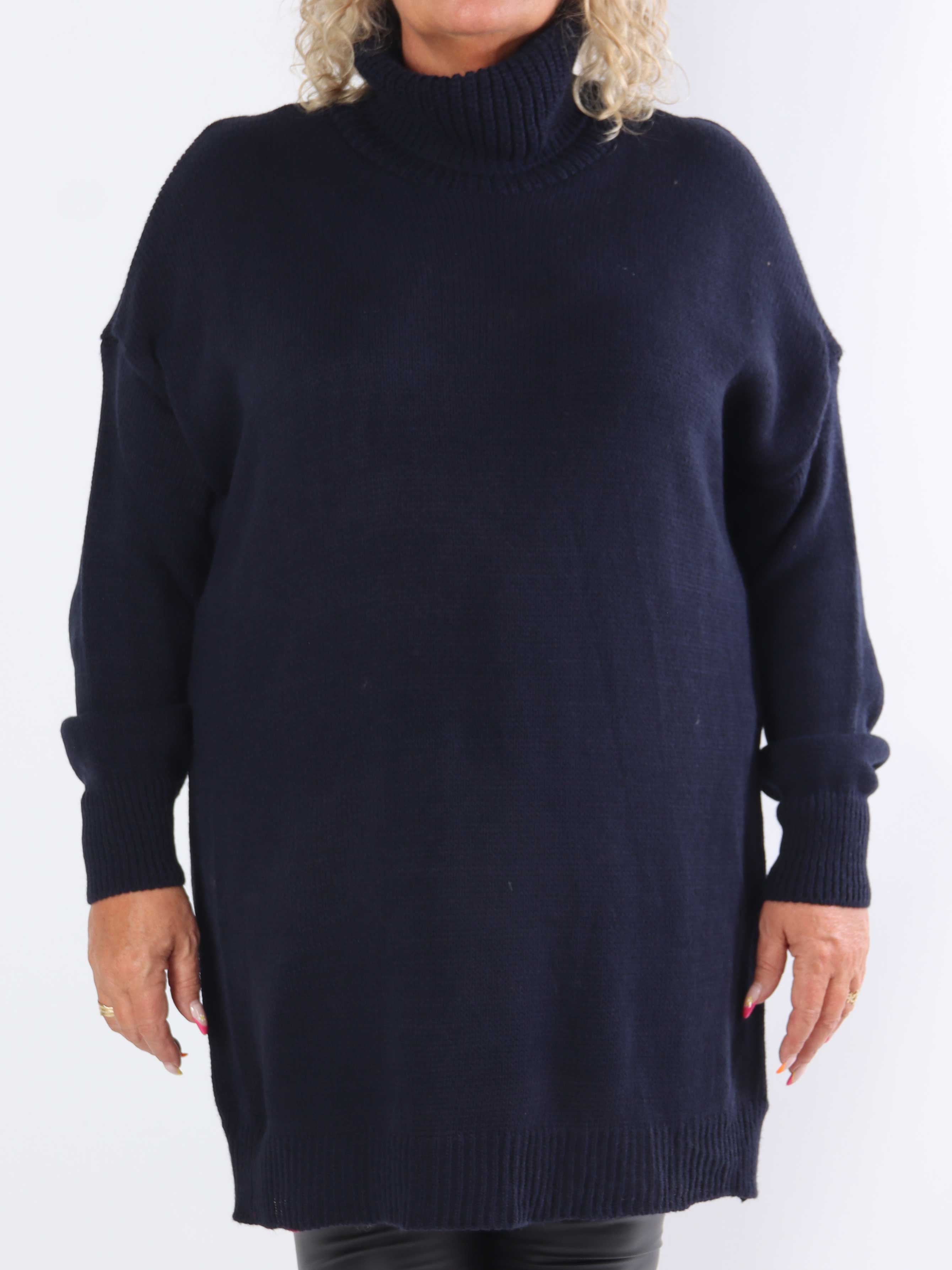 Blair - Enfärgad stickad klänning i plus size med polokrage